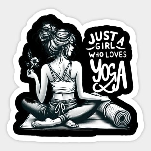 Just a Girl Who Loves Yoga-Girl with Mat and Messy Bun Sticker